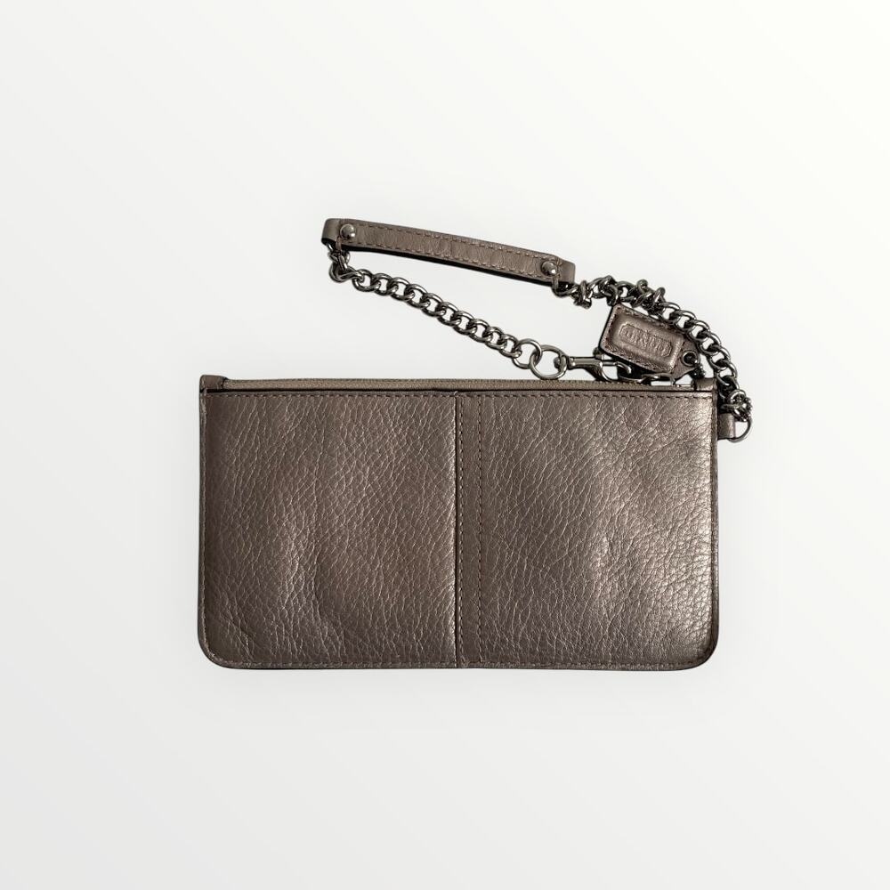 COACH Metallic Taupe Leather Chain Wristlet Pouch Bag - Picture 4 of 10